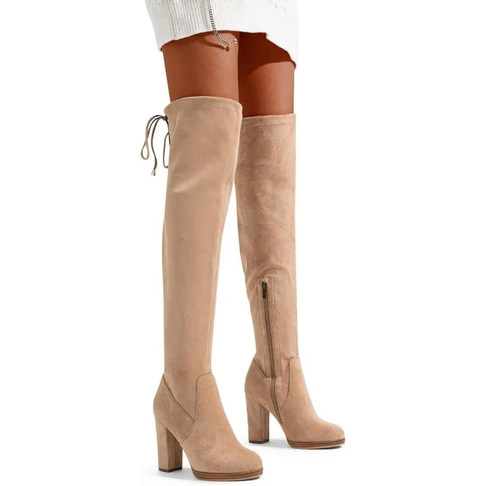 Women Sand-imitation Grain Synthetic suede Thigh High Over The Knee Tall Boot